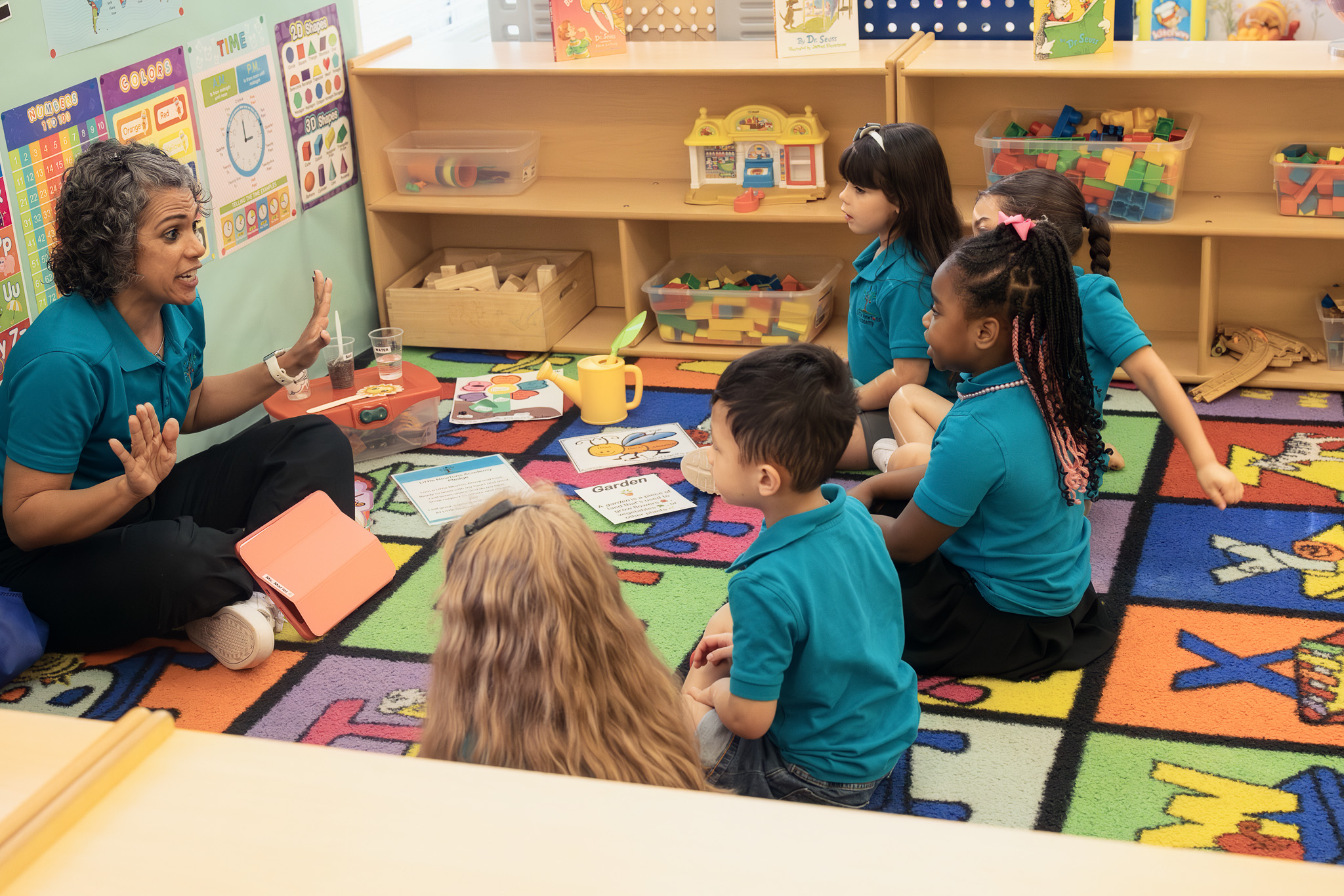 Bright classroom set up for Creative Curriculum activities