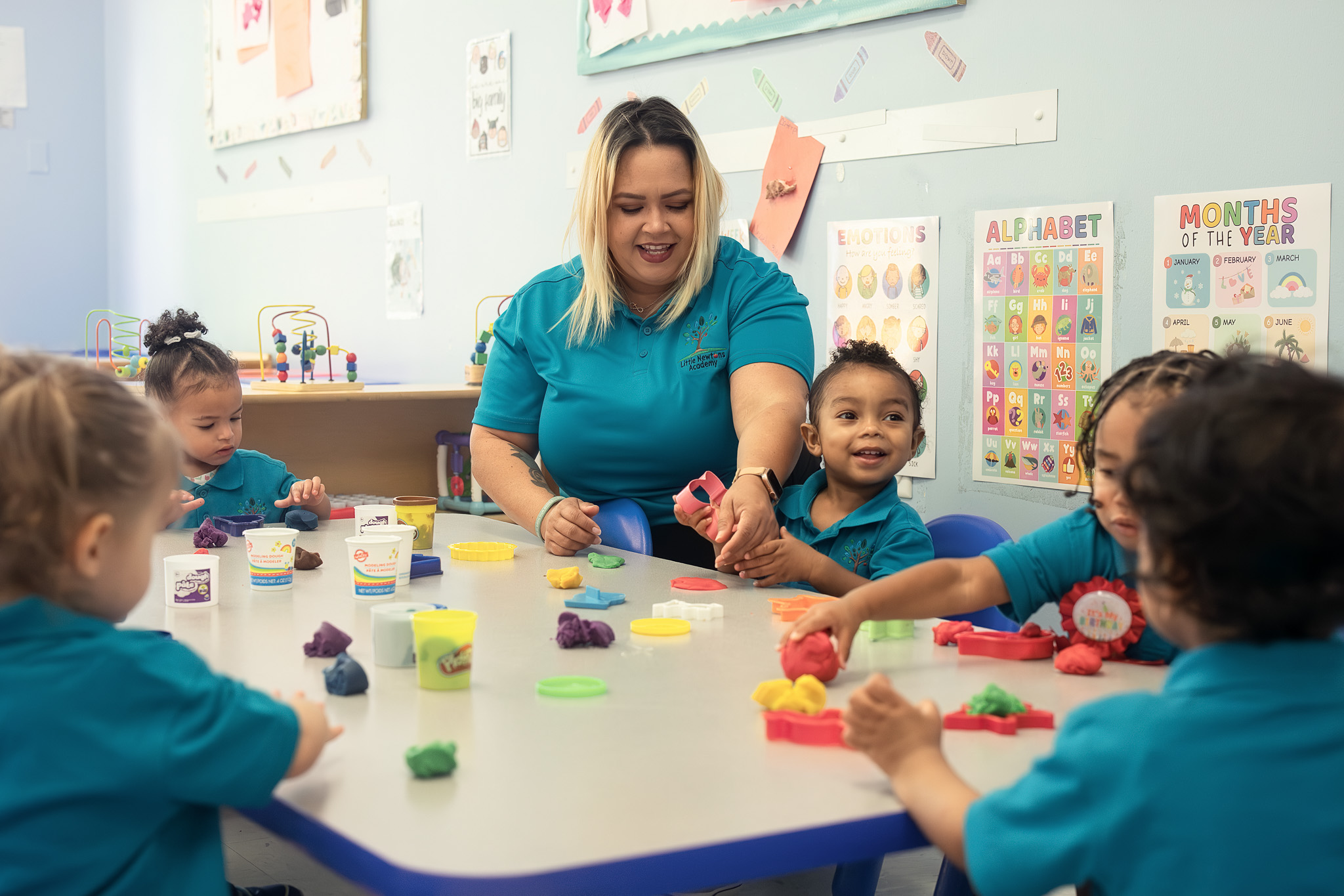 Little Newtons bright classroom with learning centers